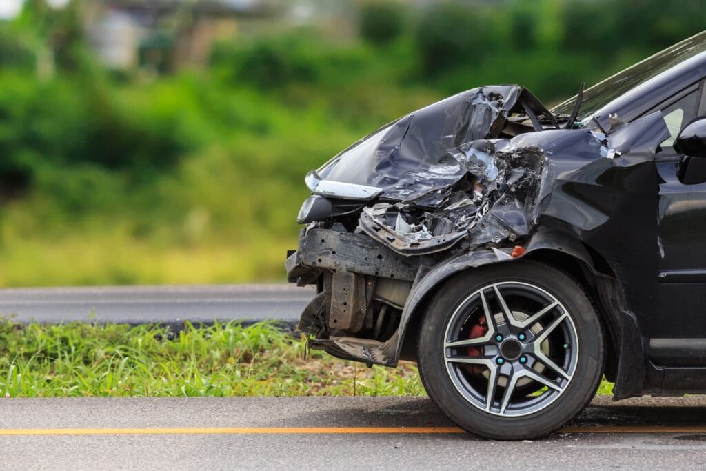 crashed car crashed car with damaged front