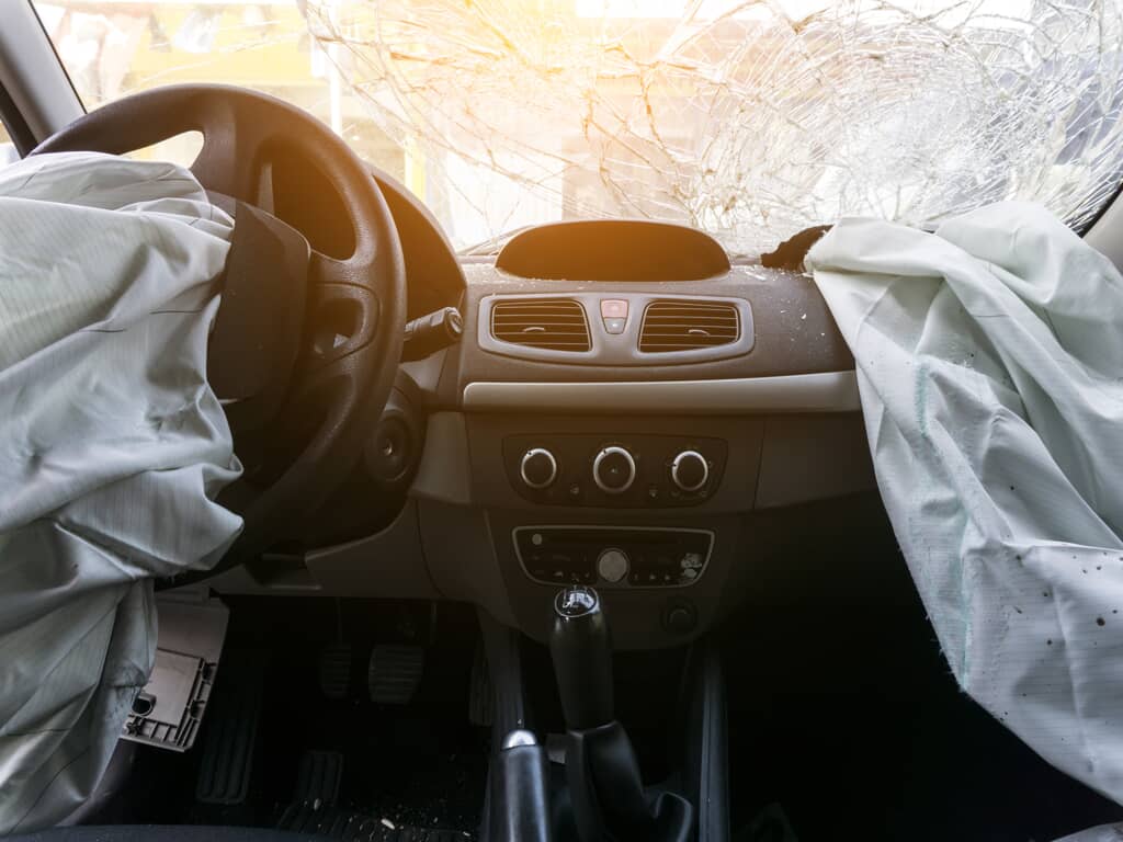 Inside Crashed Car Inside of a Crashed Car With the Airbags Exploded