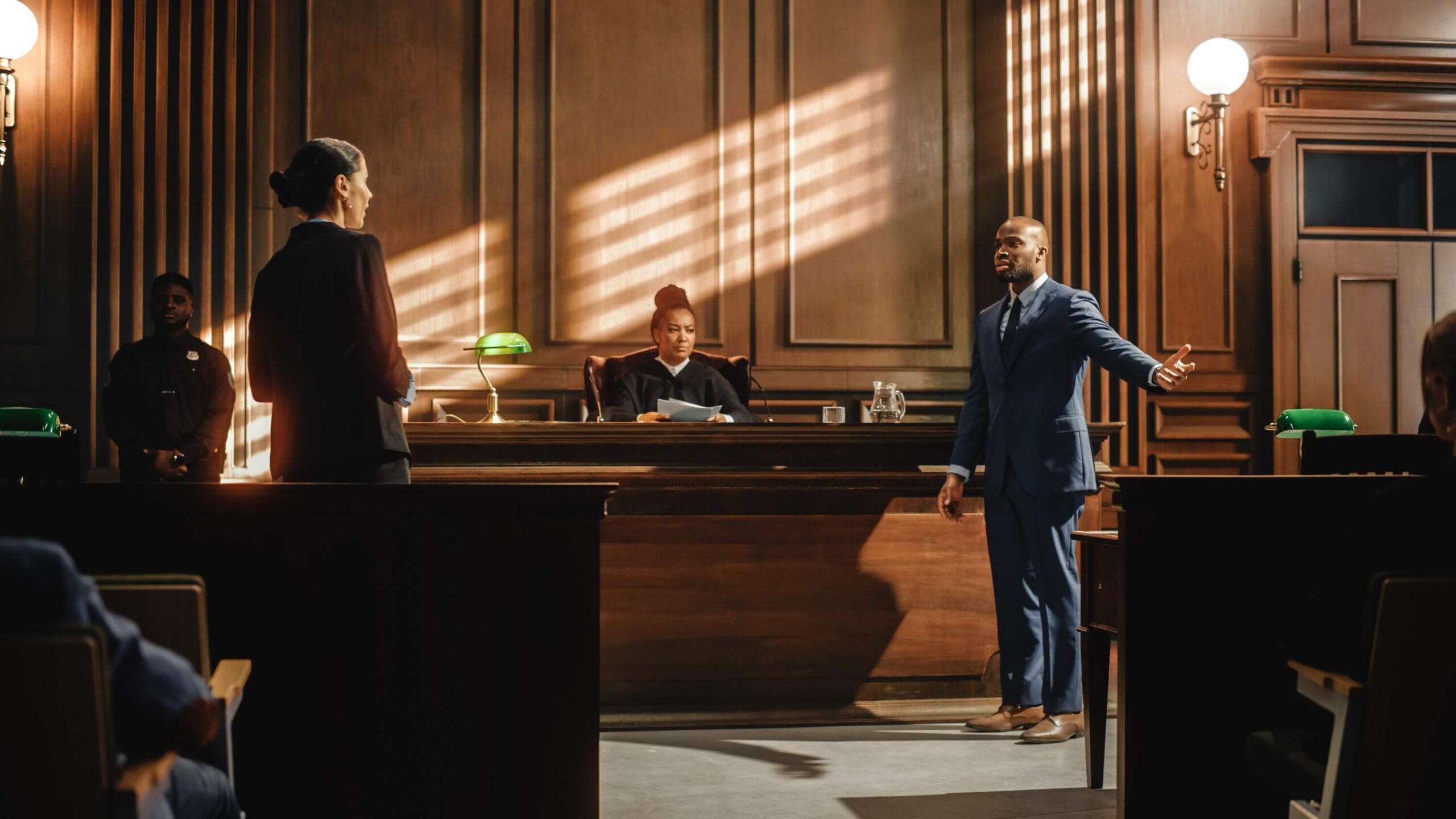 Court Trial in Session Court Trial in Session: A charismatic male public defender makes a moving and passionate speech to the judge and jury